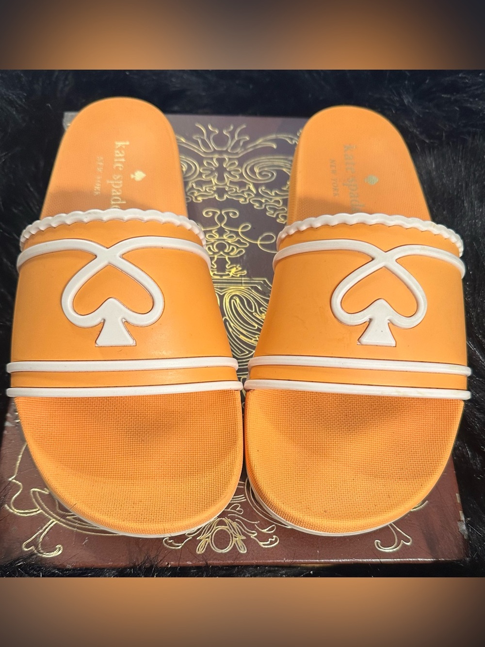 kate spade Orange Slide Sandals with White Trim
